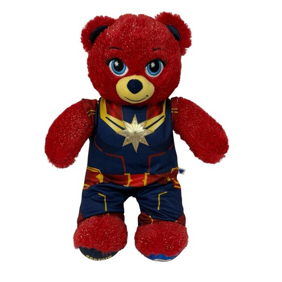 Build a Bear Captain Marvel Plush Red Glitter Bear Superhero Stuffed Animal 16" - Picture 6 of 15